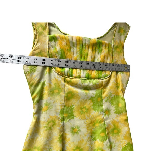 Vintage 1960s Mod Floral Wiggle Dress‎ Ruffle Ruched Bodice Organza Chiffon JS - Picture 10 of 14